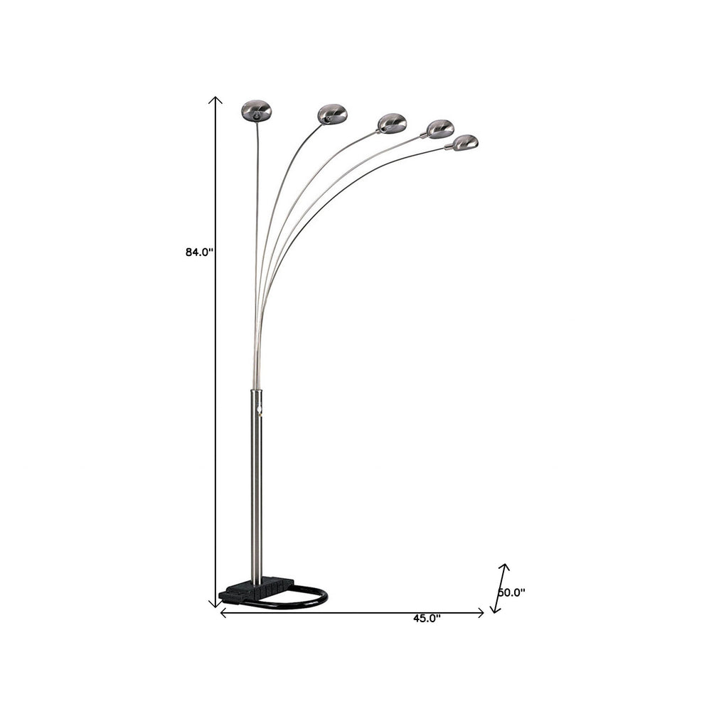 Nickel Five Lights Arc Floor Lamp With Nickel Dome Shade By Homeroots | Floor Lamps | Modishstore - 6
