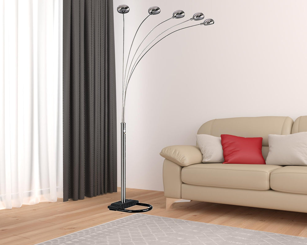 Nickel Five Lights Arc Floor Lamp With Nickel Dome Shade By Homeroots | Floor Lamps | Modishstore - 3