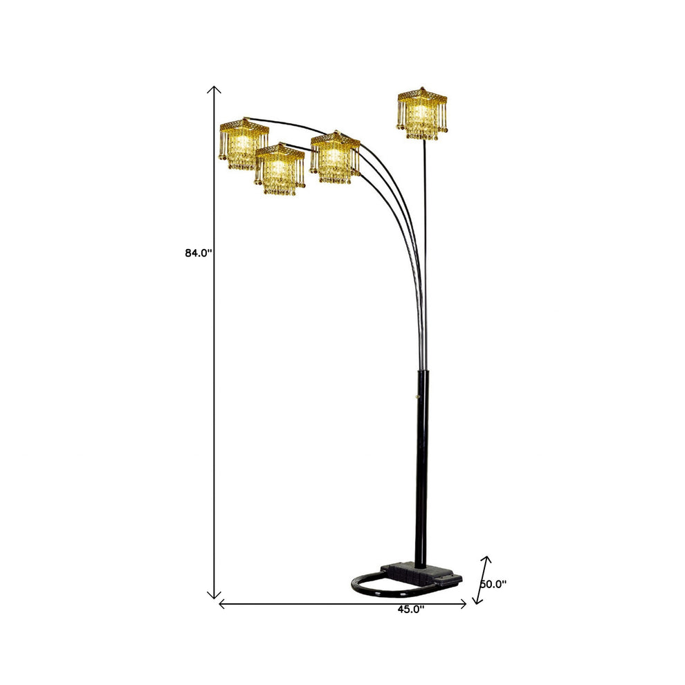 Black Four Light Arc Floor Lamp With Clear Crystal Glass Chandelier Shade By Homeroots | Floor Lamps | Modishstore - 5