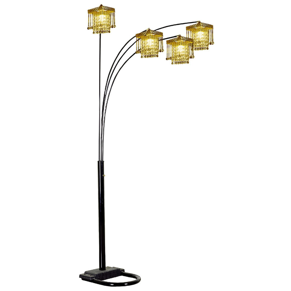 Black Four Light Arc Floor Lamp With Clear Crystal Glass Chandelier Shade By Homeroots | Floor Lamps | Modishstore - 2