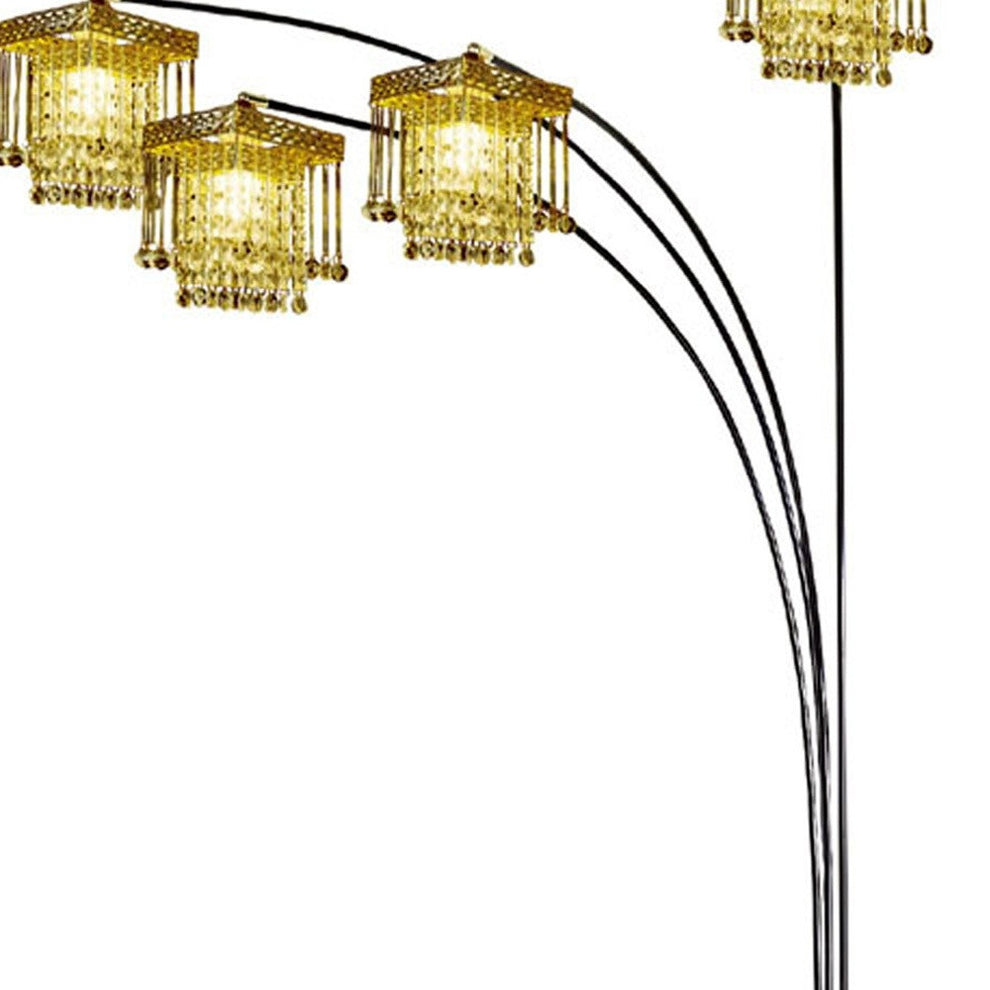 Black Four Light Arc Floor Lamp With Clear Crystal Glass Chandelier Shade By Homeroots | Floor Lamps | Modishstore - 4
