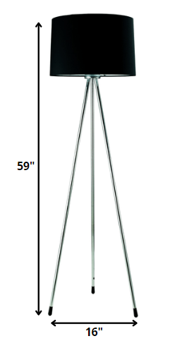 Silver Tripod Floor Lamp With Black Fabric Drum Shade By Homeroots | Floor Lamps | Modishstore - 6