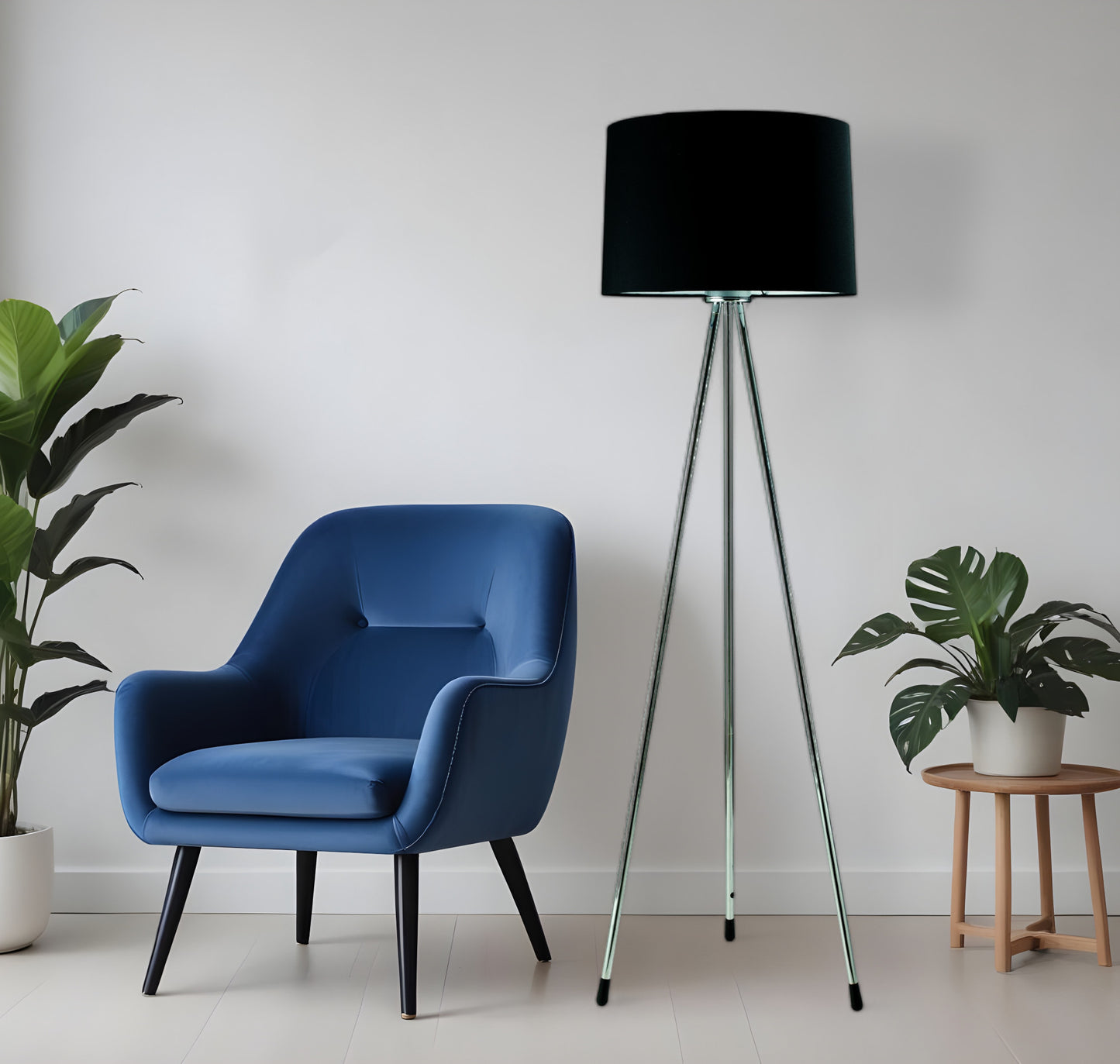 Silver Tripod Floor Lamp With Black Fabric Drum Shade By Homeroots | Floor Lamps | Modishstore - 1