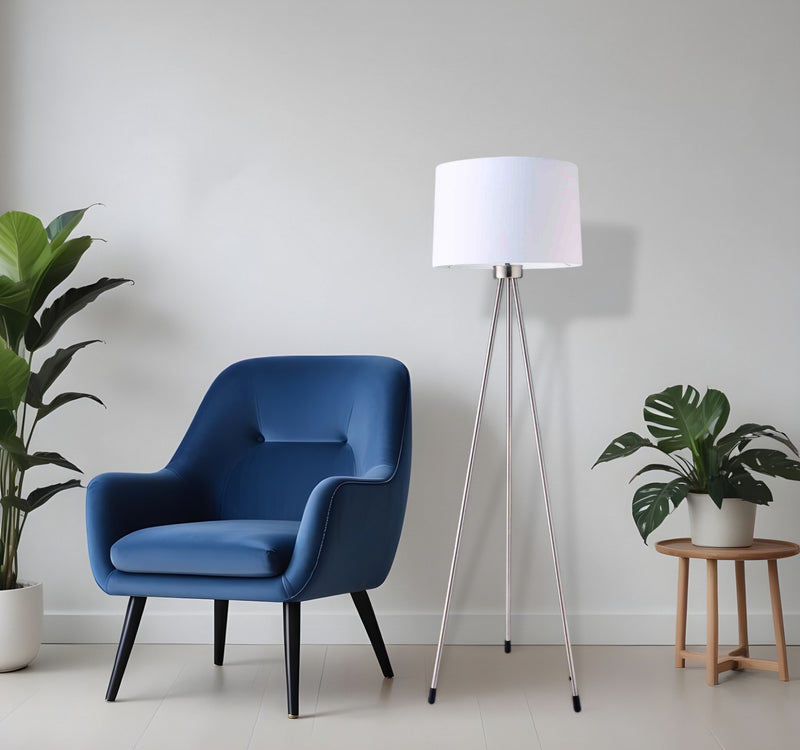 White Tripod Floor Lamp With White Drum Shade By Homeroots | Floor Lamps | Modishstore - 1
