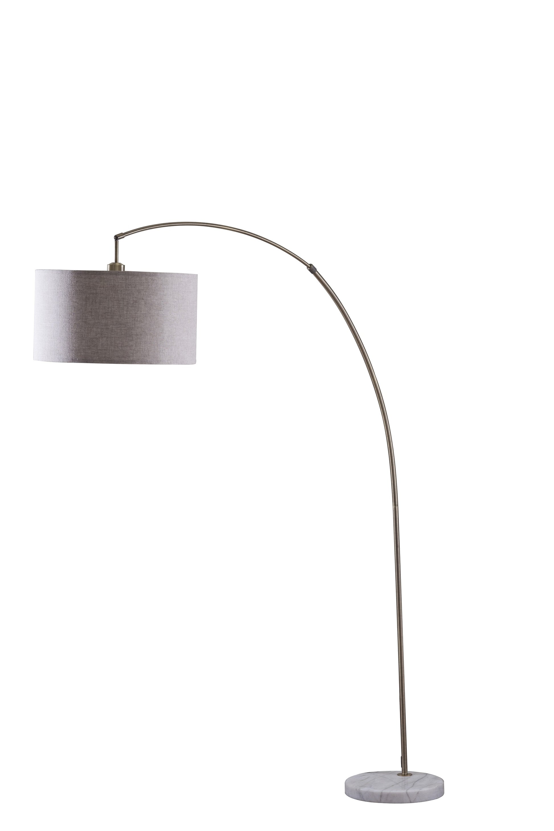 Beige And Antique Gold Arched Floor Lamp With Gray Drum Shade By Homeroots | Floor Lamps | Modishstore - 1
