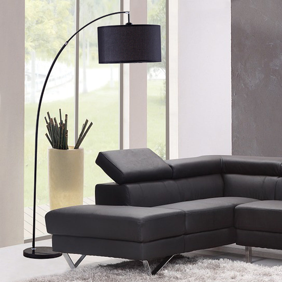 Black Metal Arc Floor Lamp With Black Fabric Drum Shade By Homeroots | Floor Lamps | Modishstore - 6