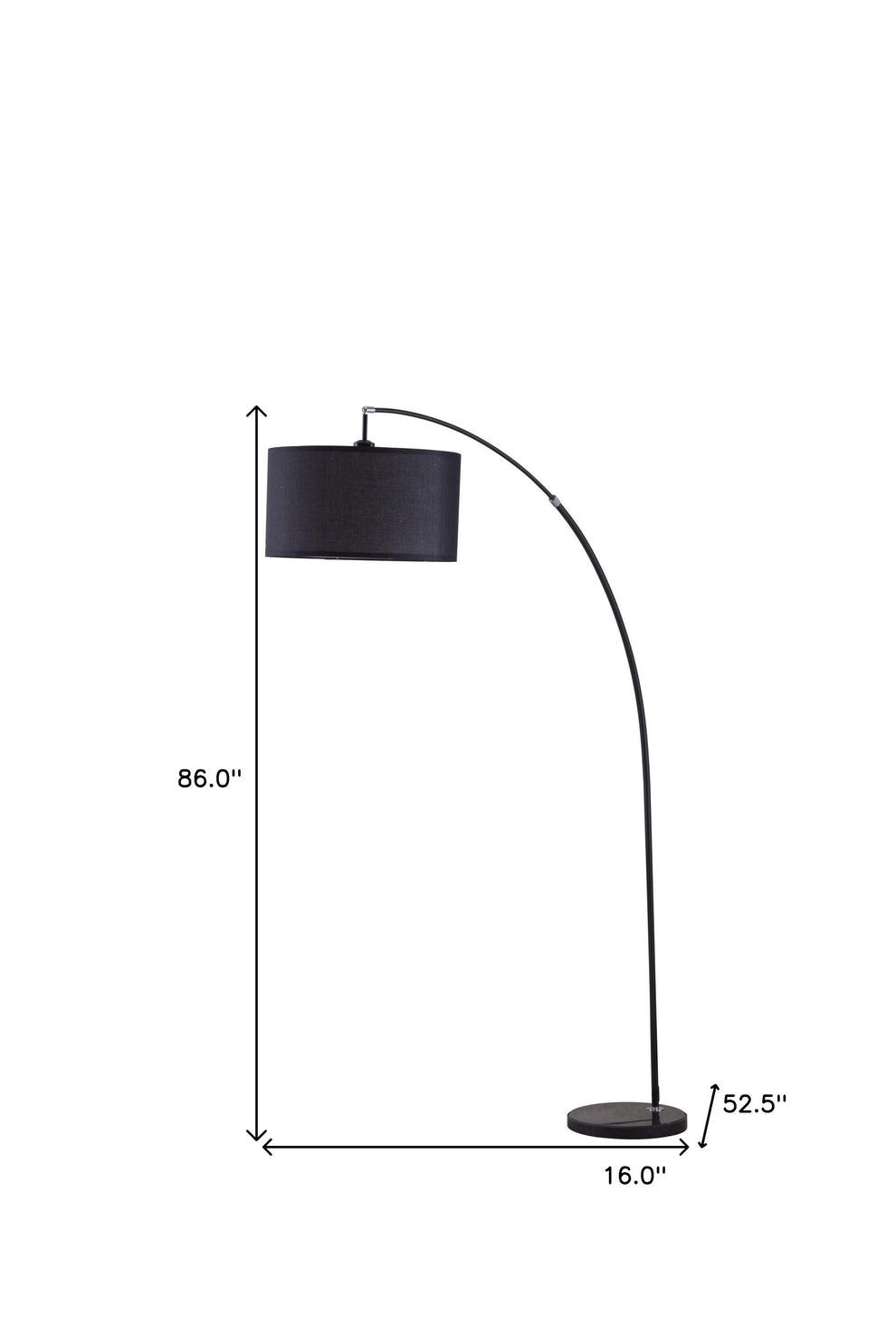 Black Metal Arc Floor Lamp With Black Fabric Drum Shade By Homeroots | Floor Lamps | Modishstore - 7
