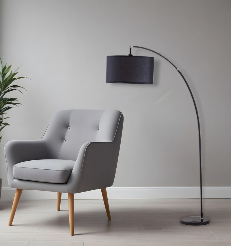 Black Metal Arc Floor Lamp With Black Fabric Drum Shade By Homeroots | Floor Lamps | Modishstore - 1