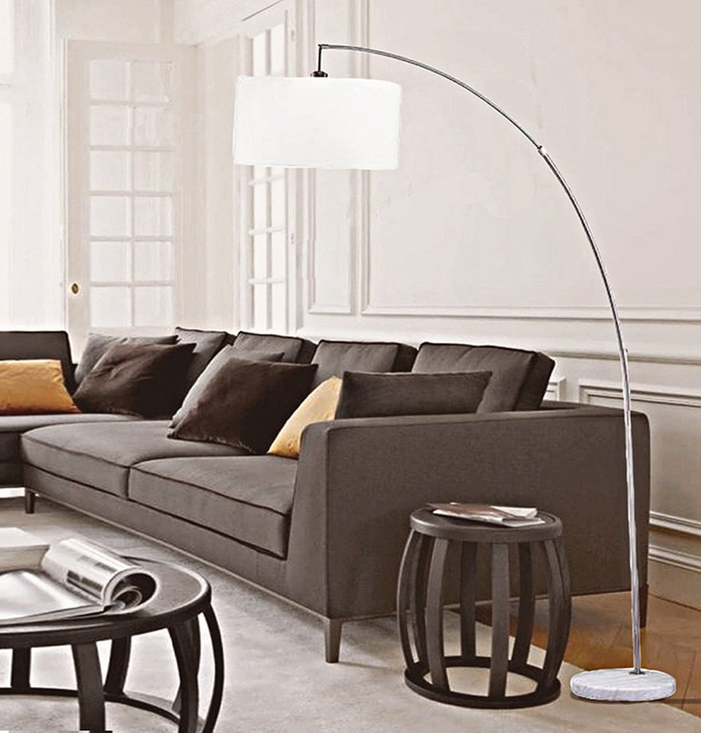 White And Silver Arc Floor Lamp With White Drum Shade By Homeroots | Floor Lamps | Modishstore - 5