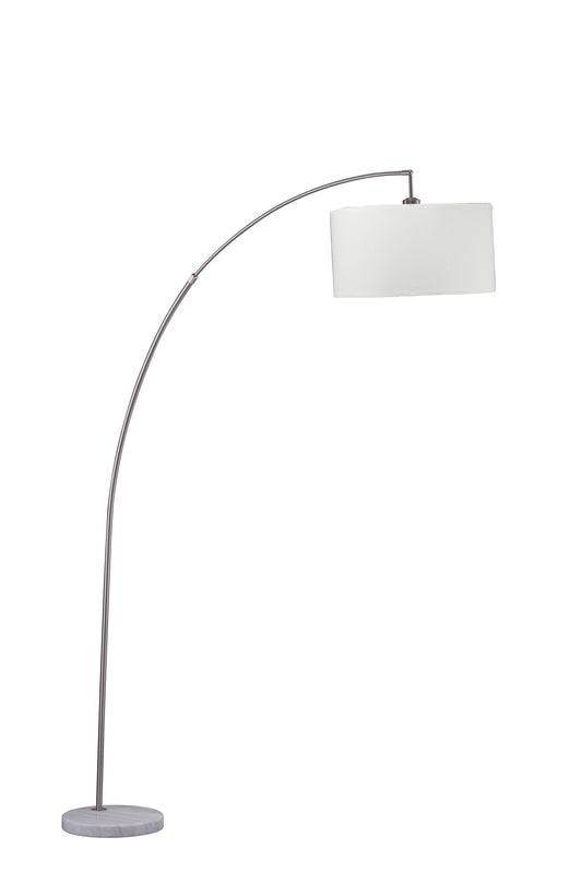 White And Silver Arc Floor Lamp With White Drum Shade By Homeroots | Floor Lamps | Modishstore - 1