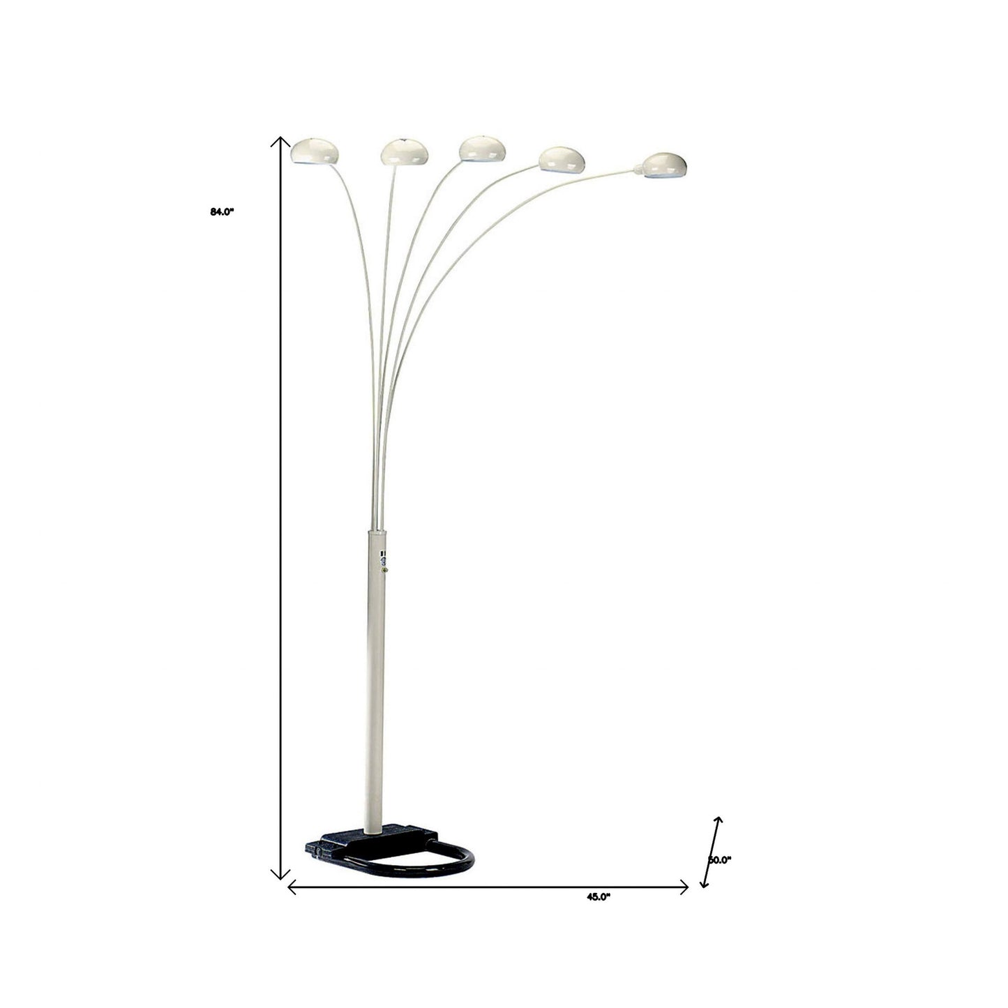 White Five Light Arc Floor Lamp With White Dome Shade By Homeroots | Floor Lamps | Modishstore - 6