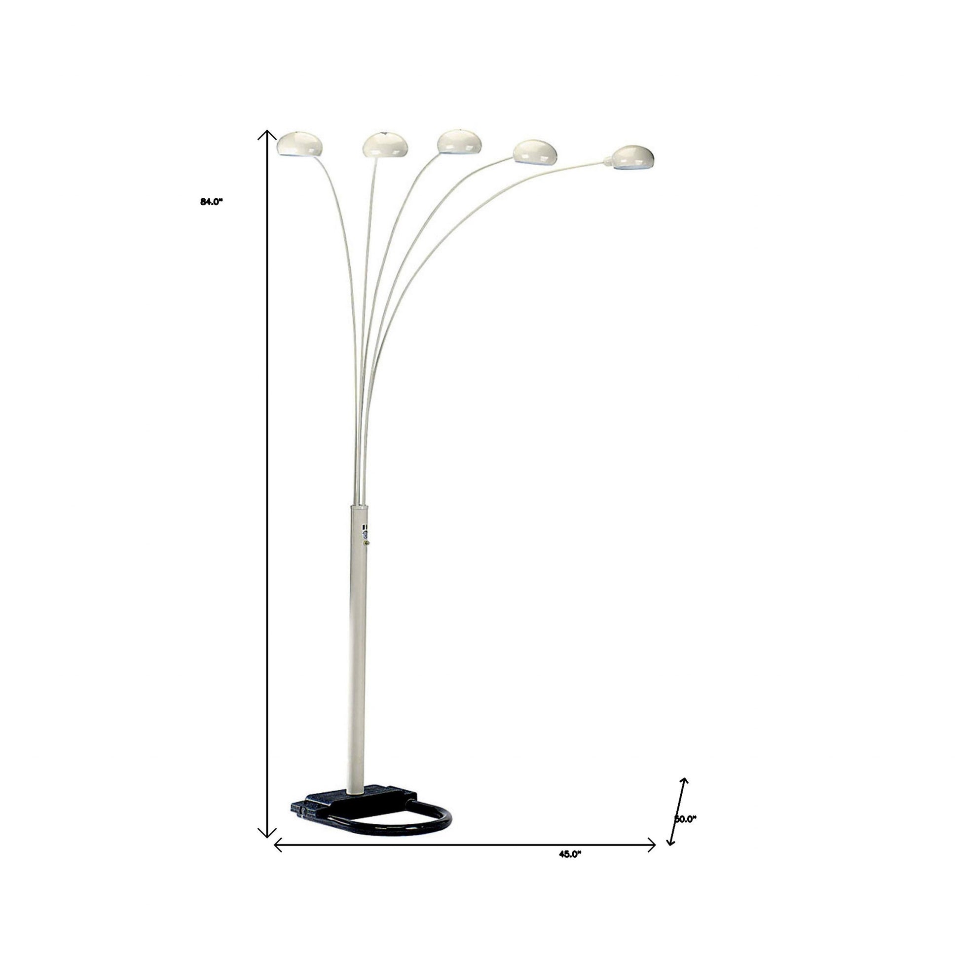 White Five Light Arc Floor Lamp With White Dome Shade By Homeroots | Floor Lamps | Modishstore - 6
