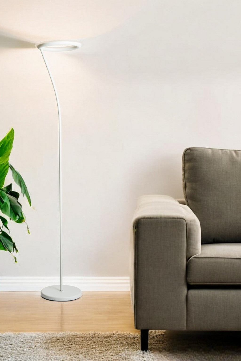 White LED Torchiere Floor Lamp With White By Homeroots | Floor Lamps | Modishstore - 2