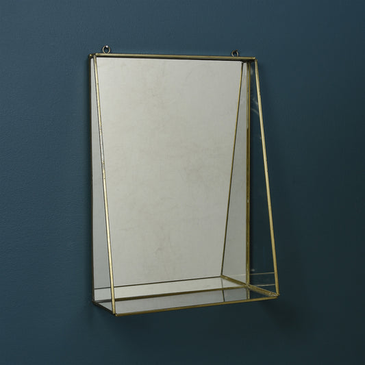 Monroe Mirror with Shelf - Large - Brass By HomArt | Mirrors | Modishstore