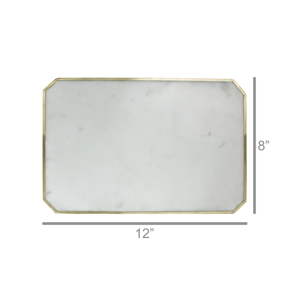 Loren Platter with Brass Edge, Marble - Rectangle By HomArt | Ornaments | Modishstore - 2
