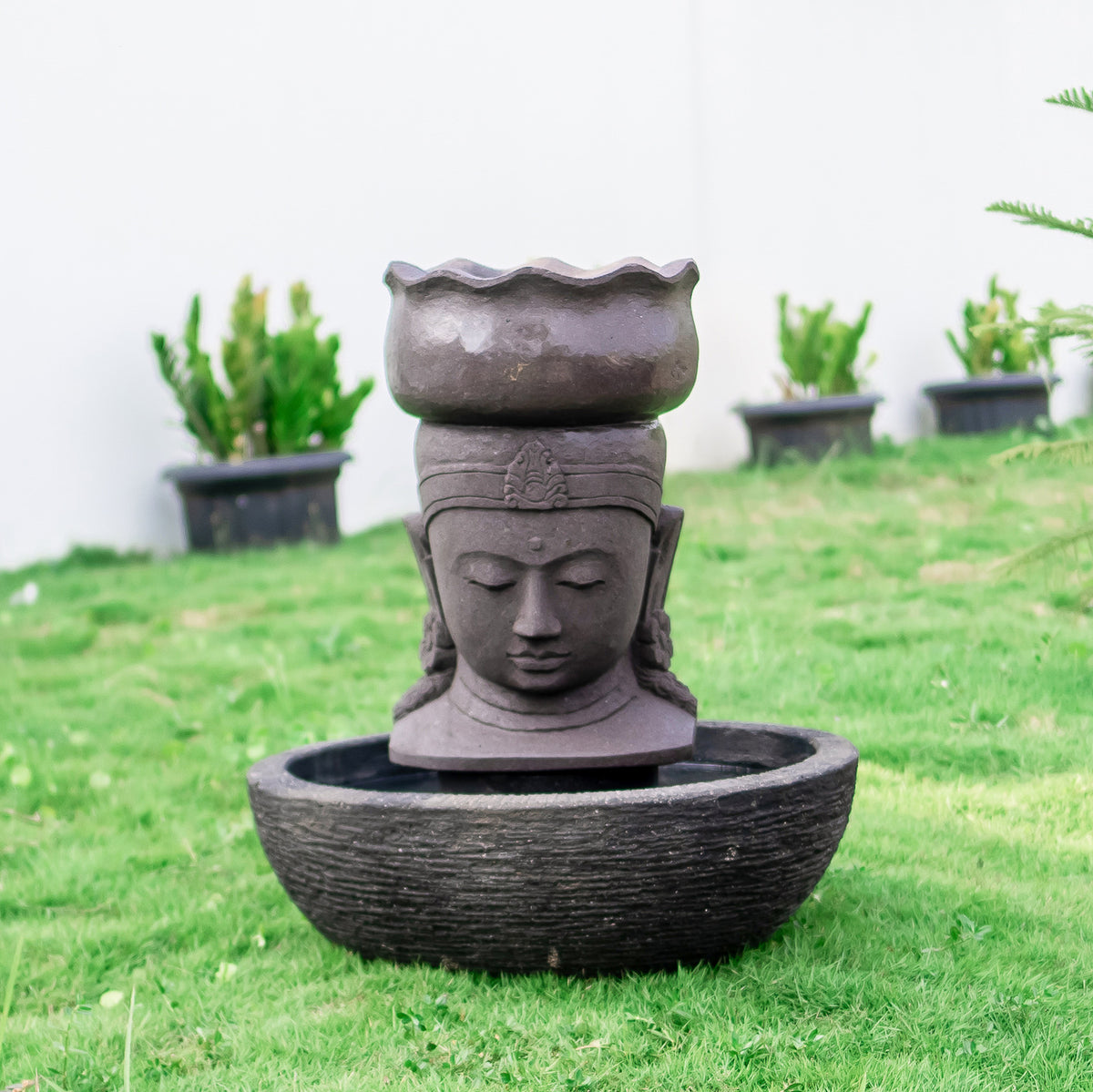 Lava Stone Lotus Buddha Head Fountain By Garden Age Supply | Sculptures | Modishstore - 1