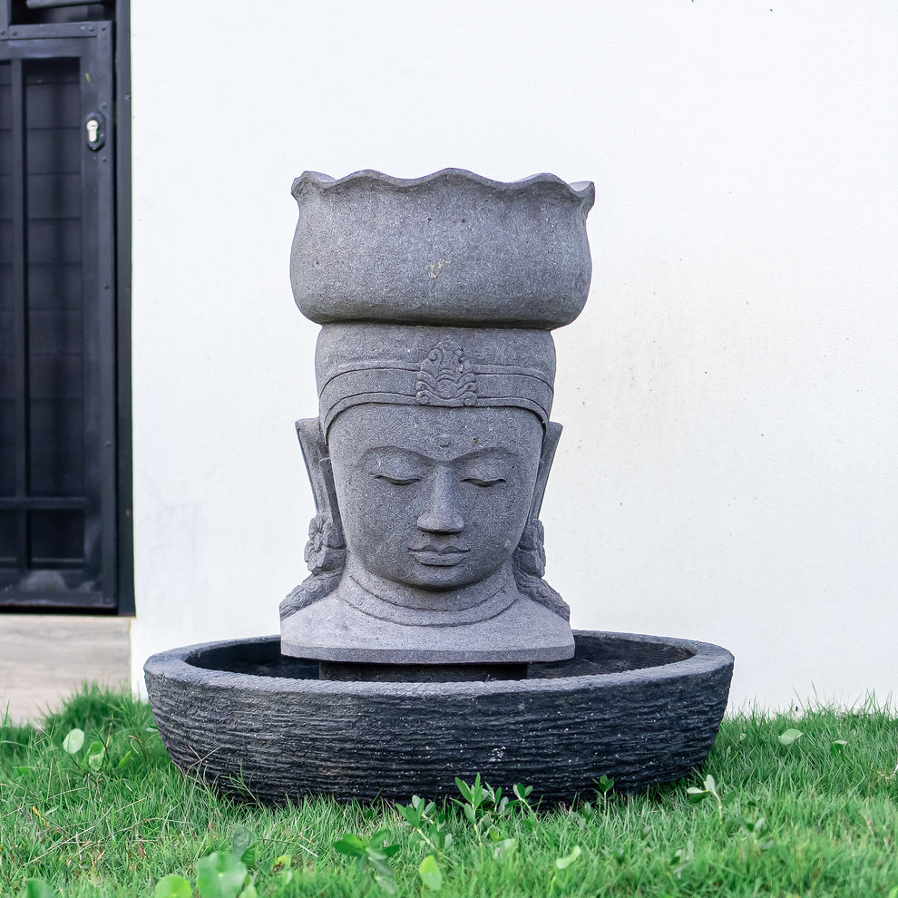 Lava Stone Lotus Buddha Head Fountain By Garden Age Supply | Sculptures | Modishstore - 2