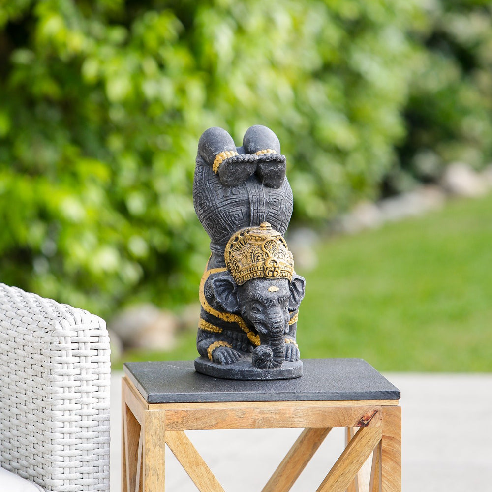 Yoga Ganesha Grey Volcanic Ash Set of 2 By Garden Age Supply | Sculptures | Modishstore - 1