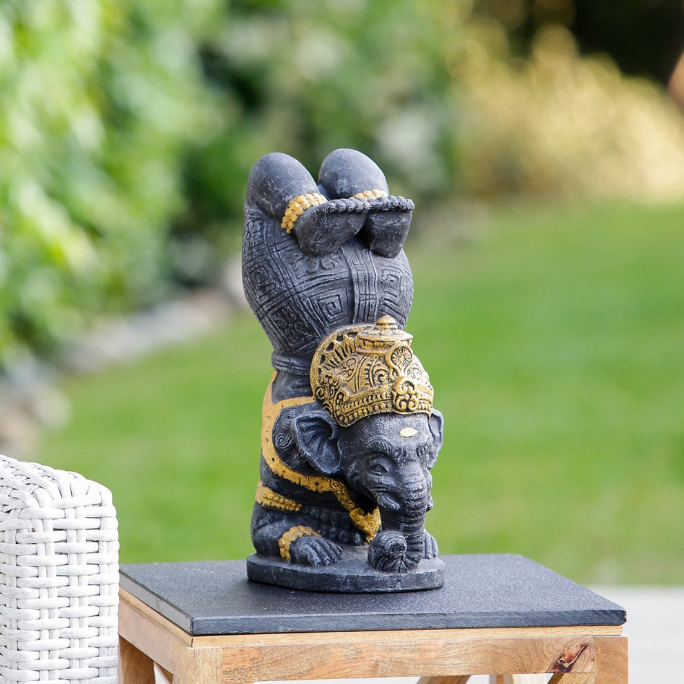 Yoga Ganesha Grey Volcanic Ash Set of 2 By Garden Age Supply | Sculptures | Modishstore - 2