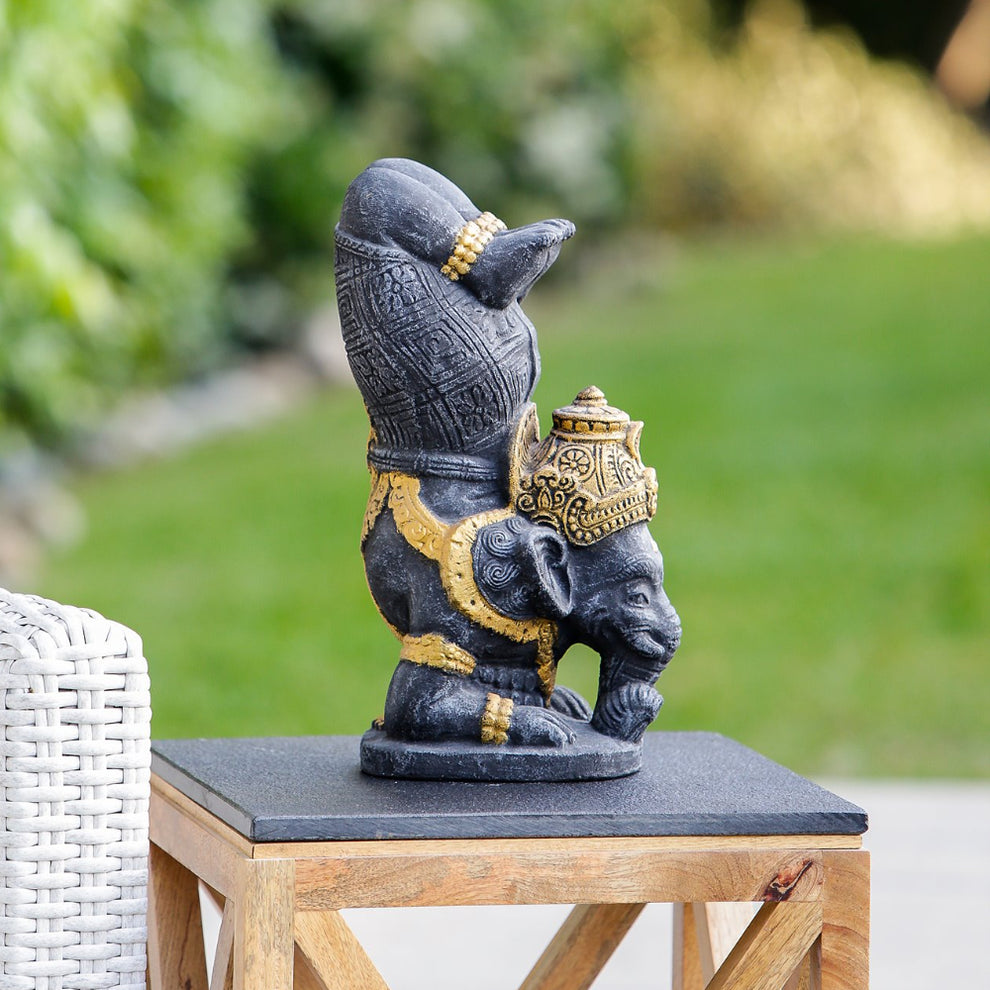 Yoga Ganesha Grey Volcanic Ash Set of 2 By Garden Age Supply | Sculptures | Modishstore - 3