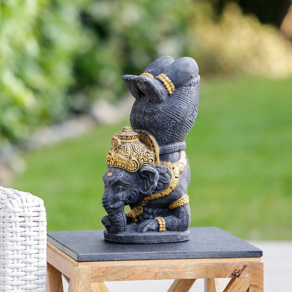 Yoga Ganesha Grey Volcanic Ash Set of 2 By Garden Age Supply | Sculptures | Modishstore - 4