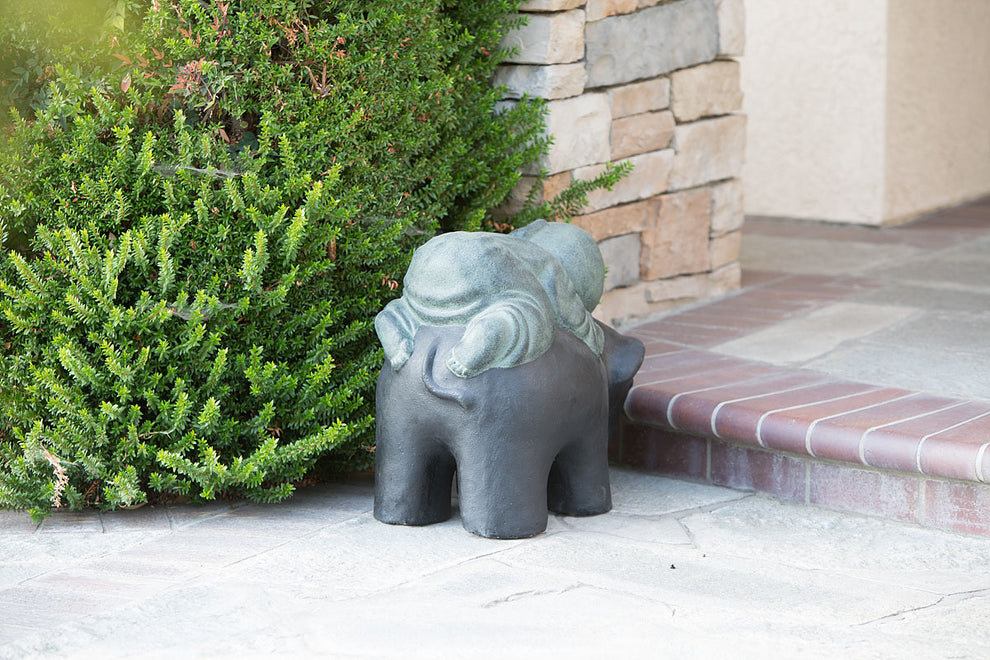 Shaolin Monk on Elephant - Rustic Green By Garden Age Supply | Sculptures | Modishstore - 2