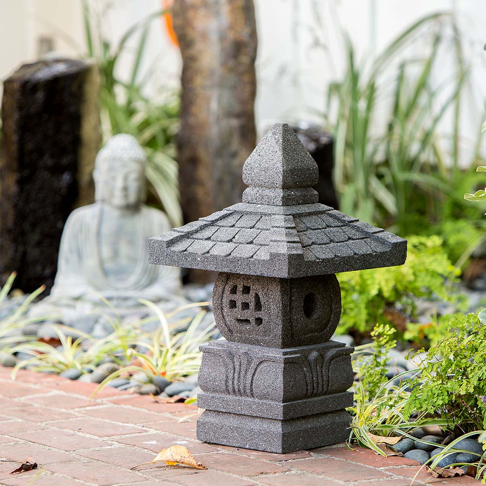 Lava Stone Garden Lantern - Dasglo Set of 2 By Garden Age Supply