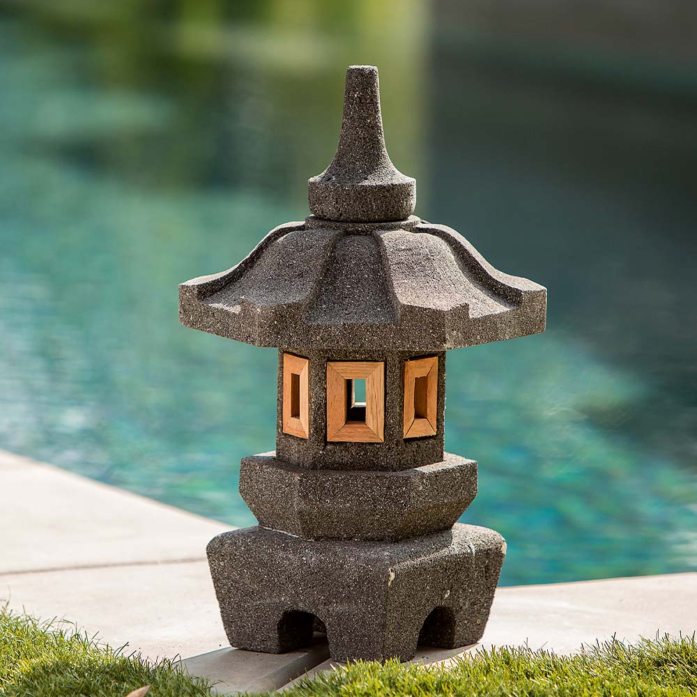 Lava Stone Garden Lantern - Deproke Set of 2 By Garden Age Supply | Minerals and Stones | Modishstore - 1