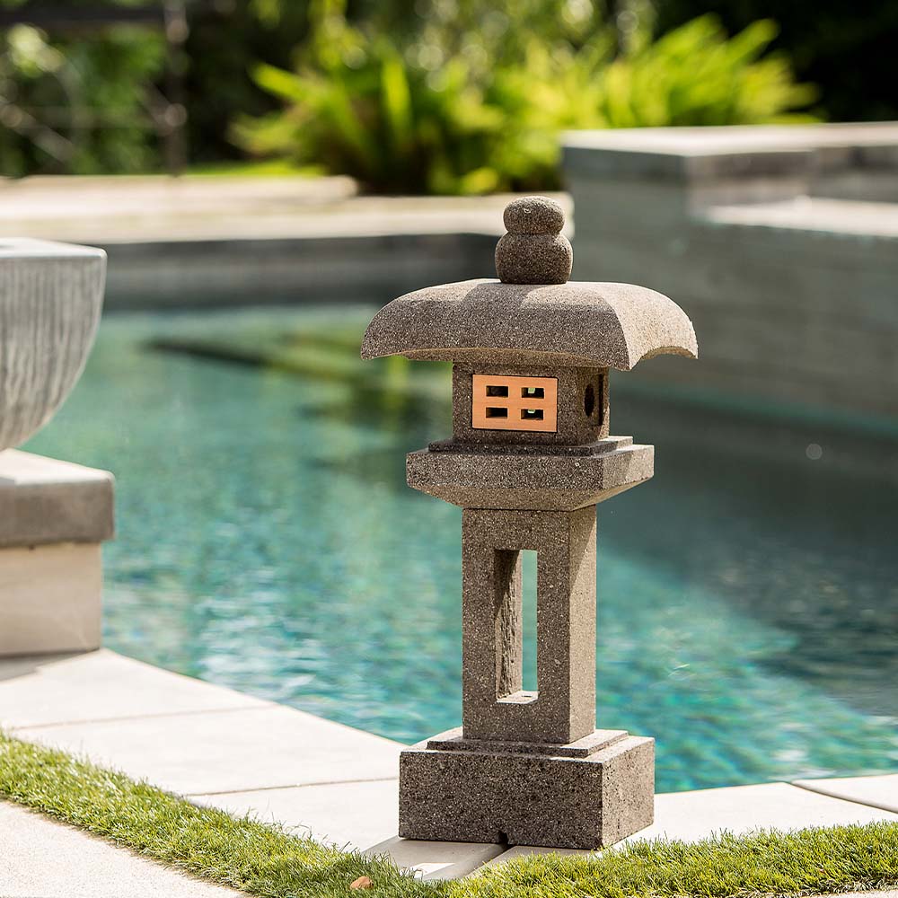 Lava Stone Garden Lantern - Maruyuki Set of 2 By Garden Age Supply | Minerals and Stones | Modishstore - 1