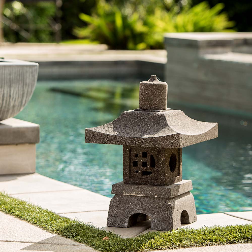 Lava Stone Garden Lantern - Oprong Set of 2 By Garden Age Supply | Minerals and Stones | Modishstore - 1