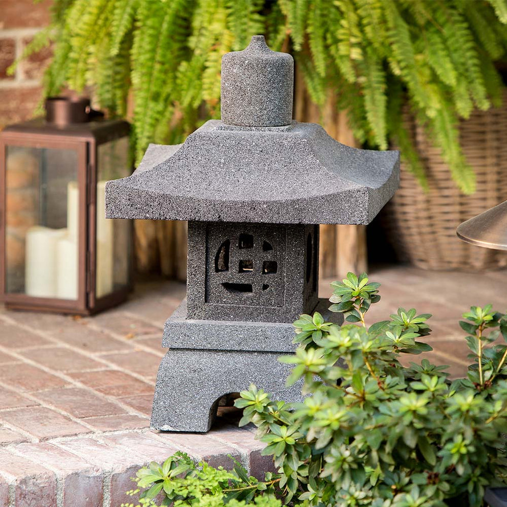 Lava Stone Garden Lantern - Oprong Set of 2 By Garden Age Supply | Minerals and Stones | Modishstore - 2