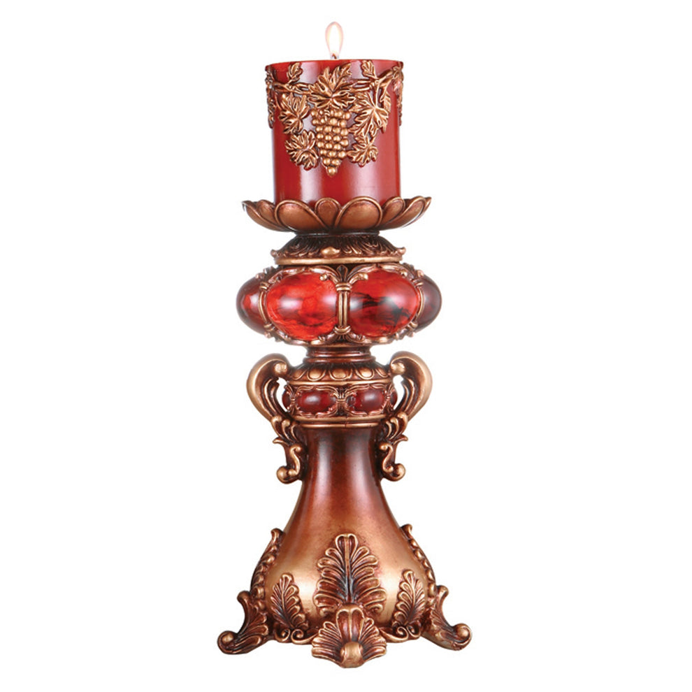 Tall Red and Brown Faux Marble Candle Holder with Candle By Homeroots | Candle Holders | Modishstore - 2