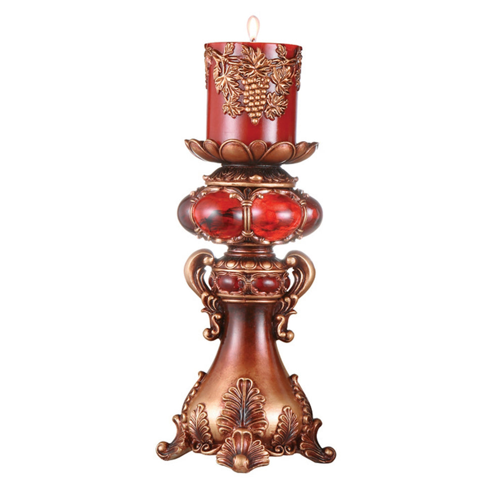 Tall Red and Brown Faux Marble Candle Holder with Candle By Homeroots | Candle Holders | Modishstore - 6