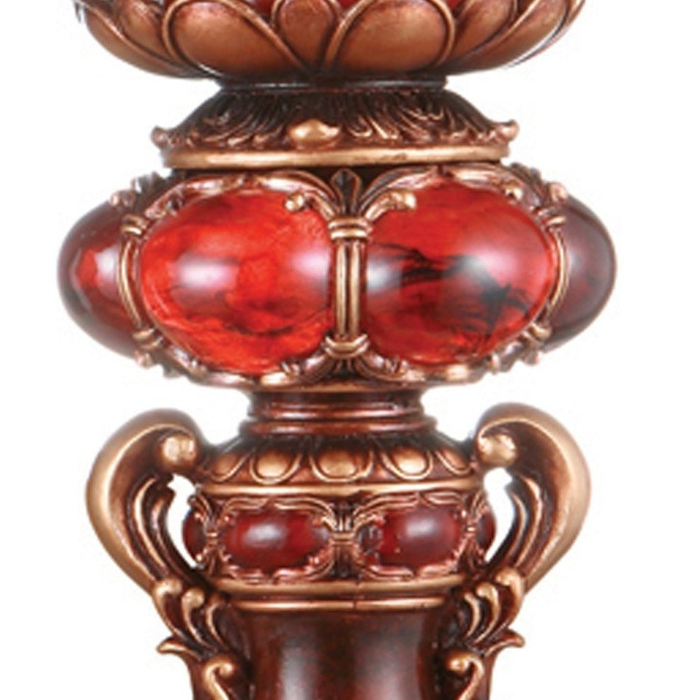 Tall Red and Brown Faux Marble Candle Holder with Candle By Homeroots | Candle Holders | Modishstore - 3
