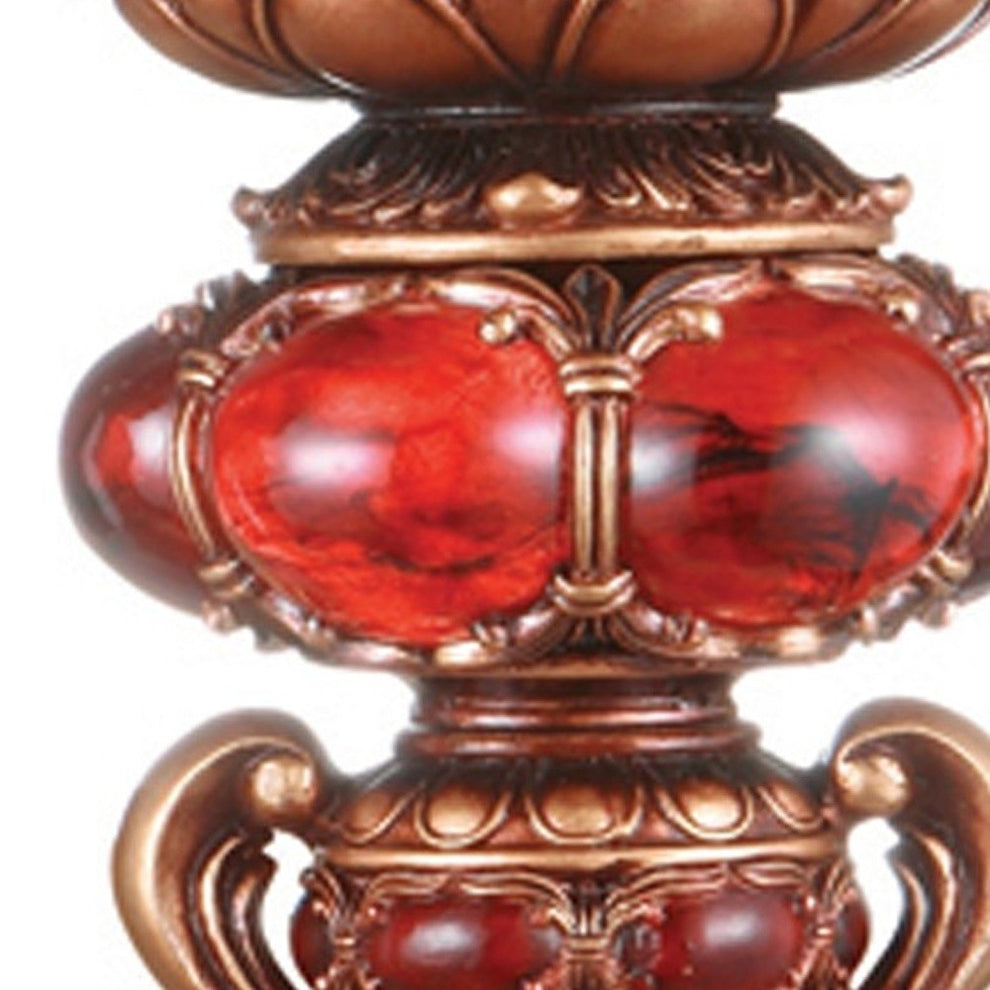 Tall Red and Brown Faux Marble Candle Holder with Candle By Homeroots | Candle Holders | Modishstore - 4