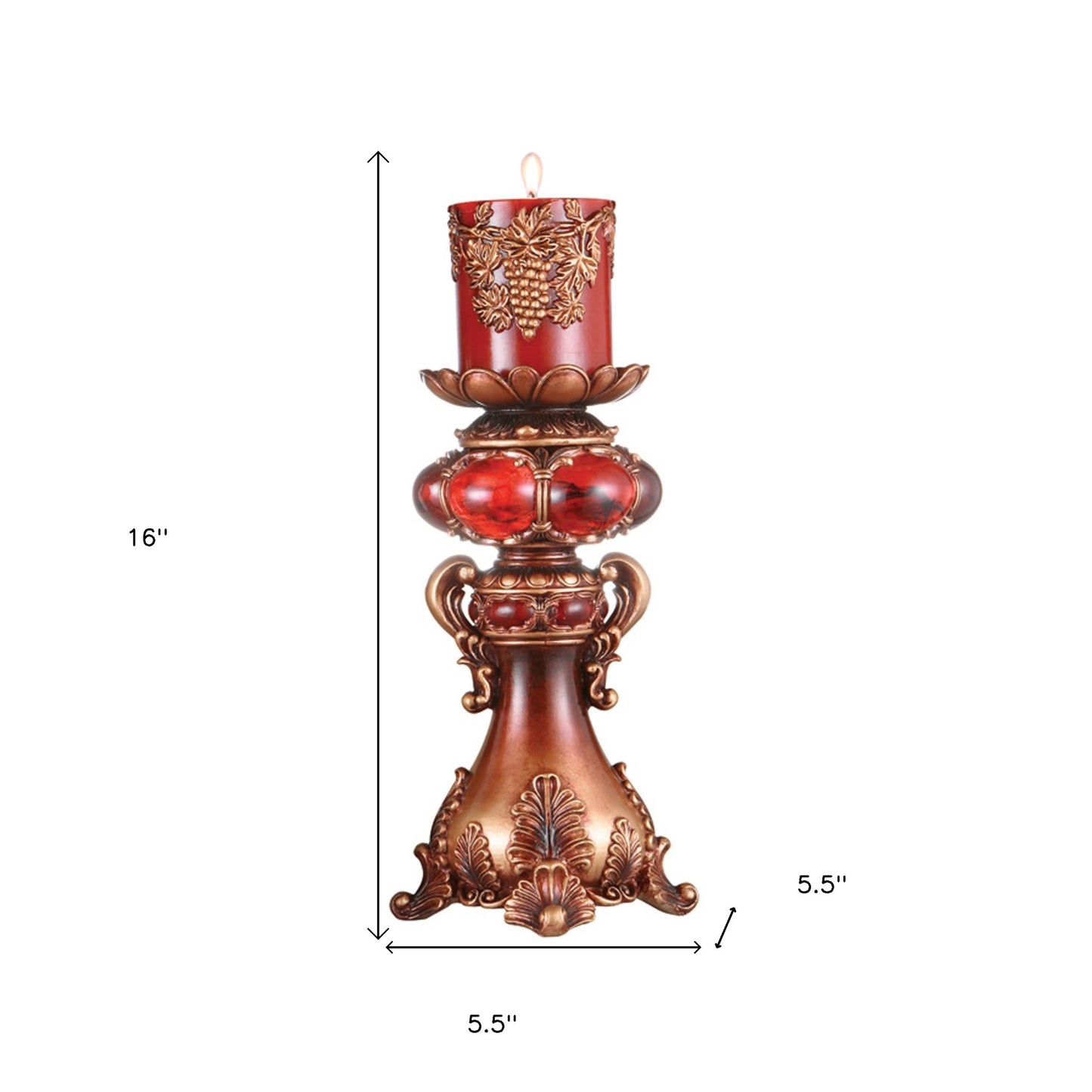 Tall Red and Brown Faux Marble Candle Holder with Candle By Homeroots | Candle Holders | Modishstore - 5