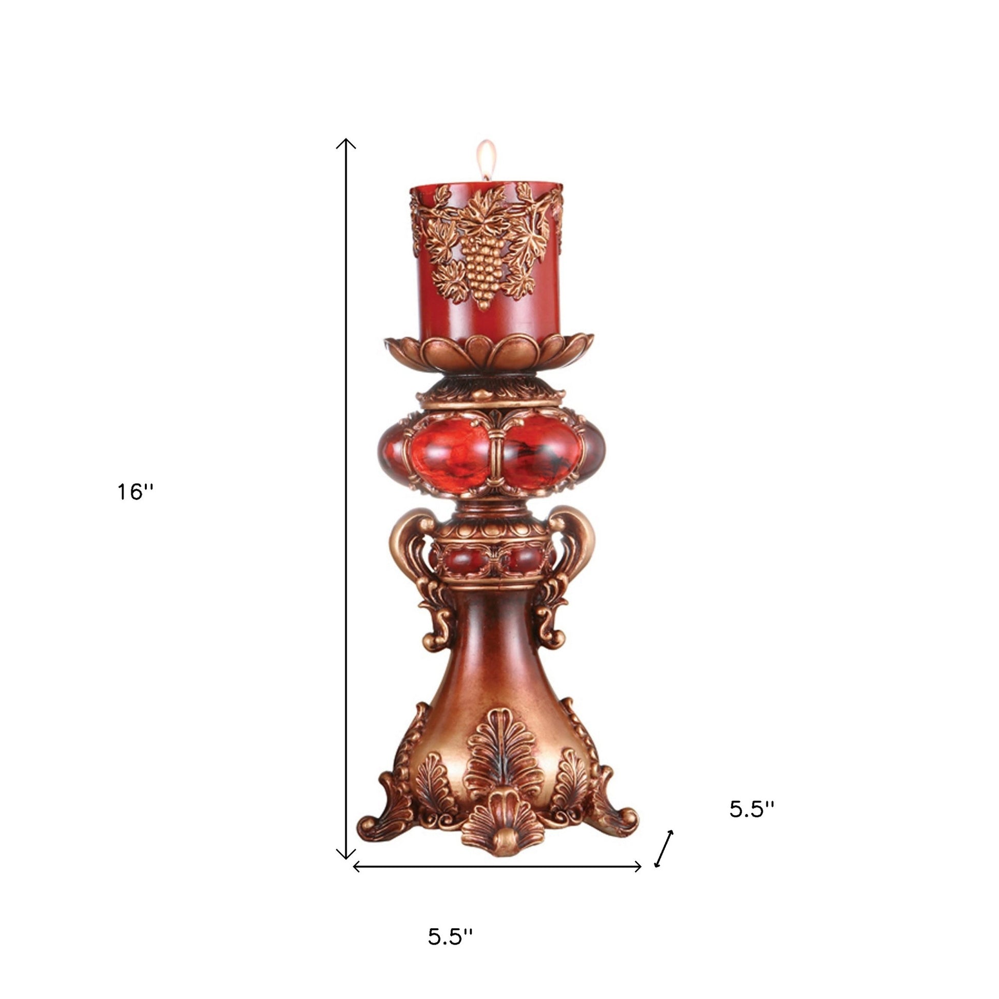 Tall Red and Brown Faux Marble Candle Holder with Candle By Homeroots | Candle Holders | Modishstore - 5