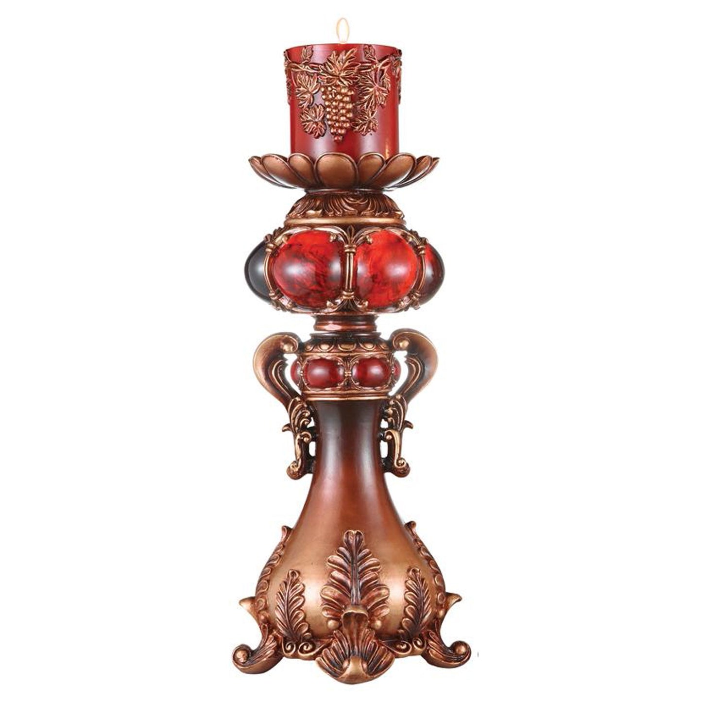 Brown and Red Faux Marble Tabletop Candle Holder and Candle By Homeroots | Candle Holders | Modishstore - 6