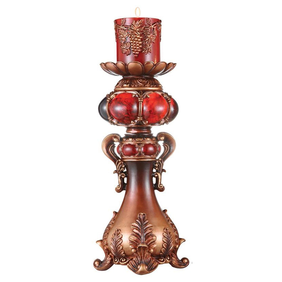 Brown and Red Faux Marble Tabletop Candle Holder and Candle By Homeroots | Candle Holders | Modishstore - 6