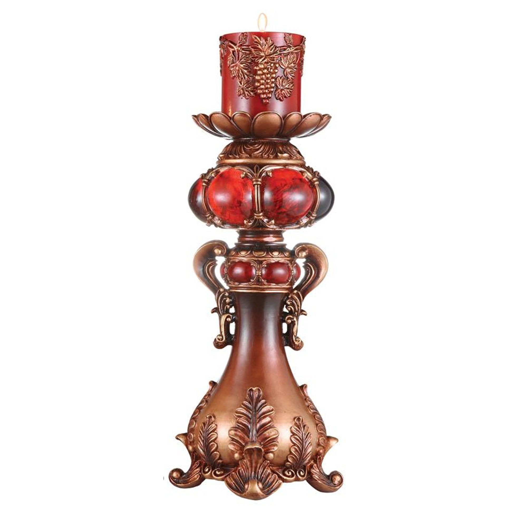 Brown and Red Faux Marble Tabletop Candle Holder and Candle By Homeroots | Candle Holders | Modishstore - 1
