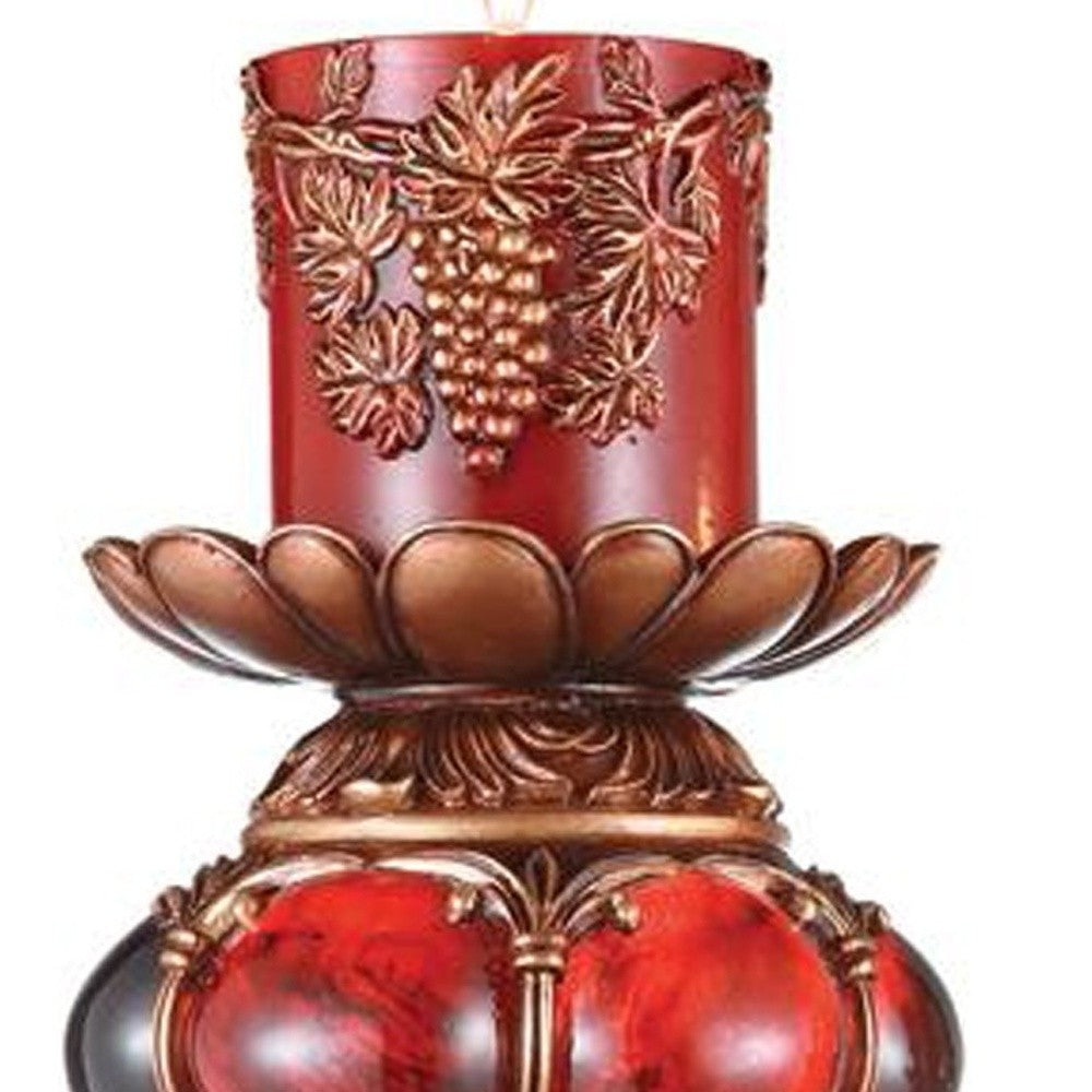 Brown and Red Faux Marble Tabletop Candle Holder and Candle By Homeroots | Candle Holders | Modishstore - 3