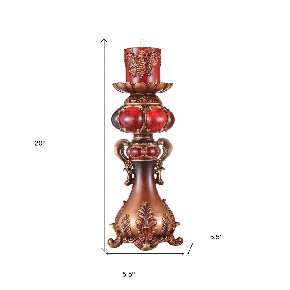 Brown and Red Faux Marble Tabletop Candle Holder and Candle By Homeroots | Candle Holders | Modishstore - 5