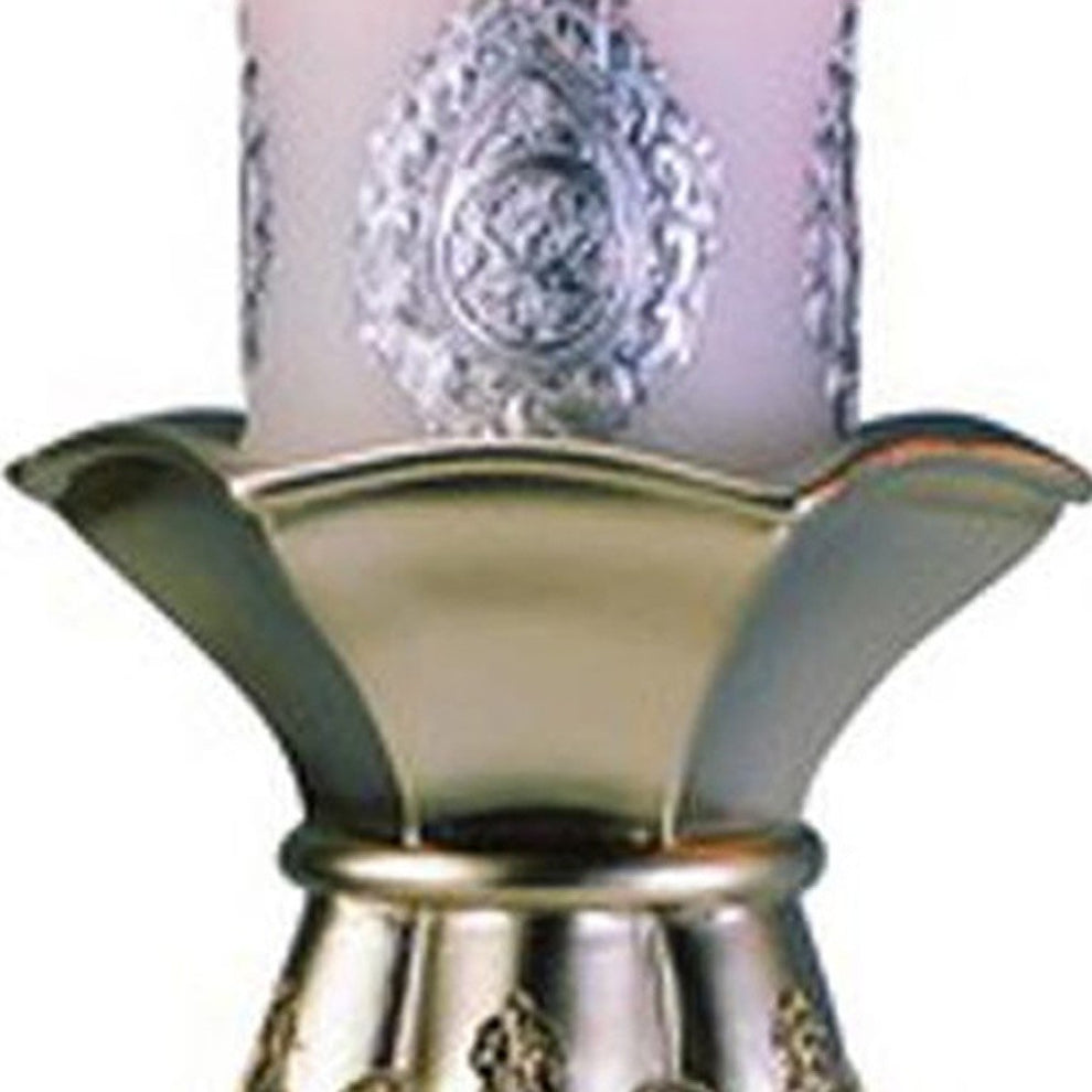 Set of Two Silver Metallic Polyresin Ornate Tabletop Pillar Candle Holders With Candle By Homeroots | Candle Holders | Modishstore - 4