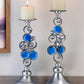 Set Of Two Silver and Blue Bling Tabletop Pillar Candle Holders By Homeroots | Candle Holders | Modishstore - 1