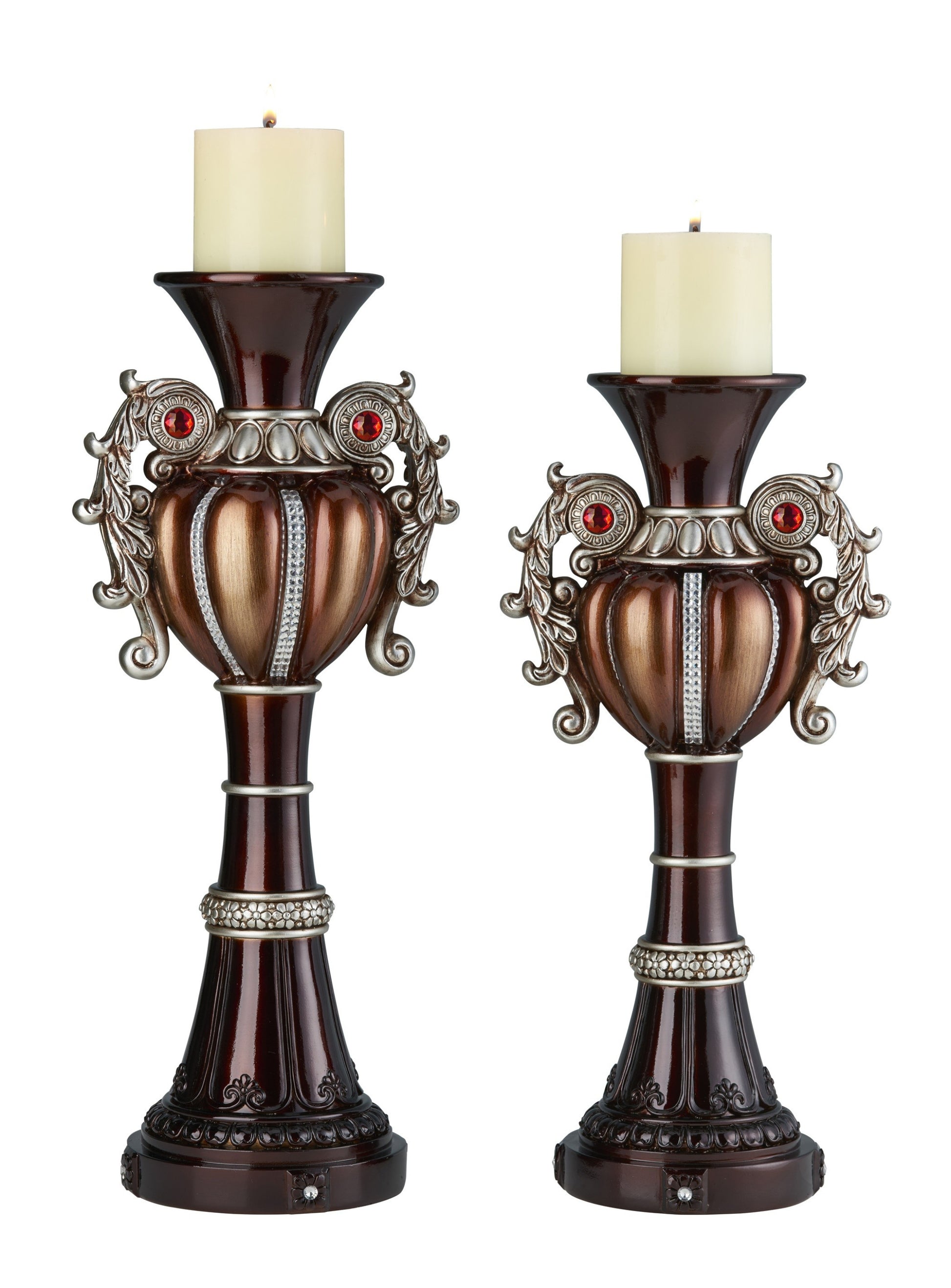 Set Of Two Bronze Tabletop Urn Shape Pillar Candle Holders By Homeroots | Candle Holders | Modishstore - 2