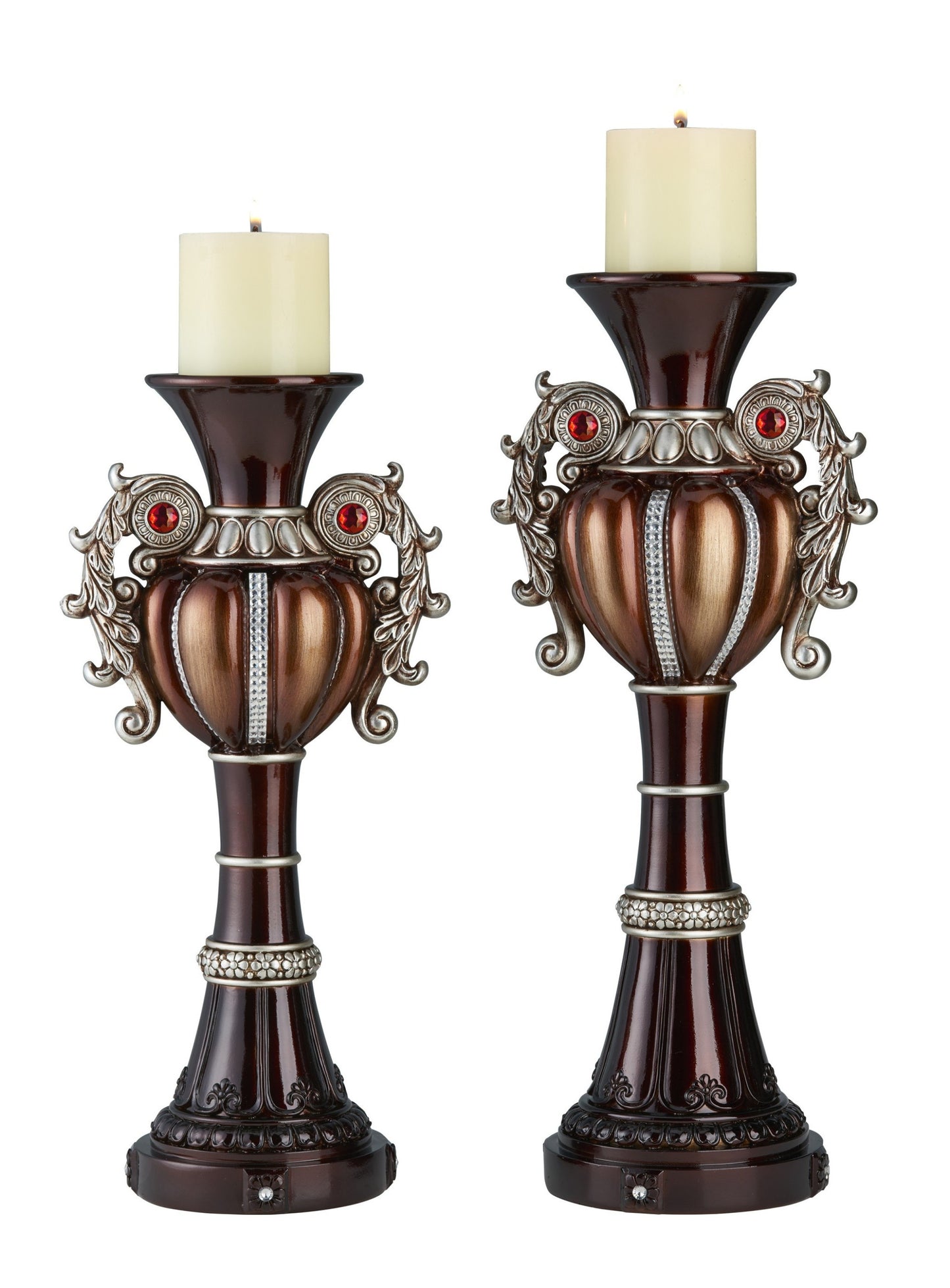 Set Of Two Bronze Tabletop Urn Shape Pillar Candle Holders By Homeroots | Candle Holders | Modishstore - 3