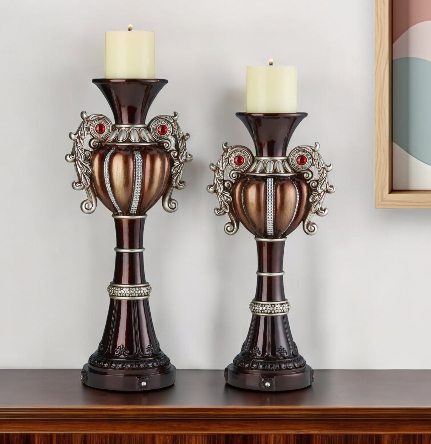 Set Of Two Bronze Tabletop Urn Shape Pillar Candle Holders By Homeroots | Candle Holders | Modishstore - 1