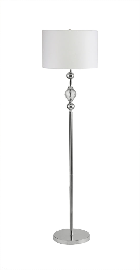 Chrome and Crystal Orb Shaped Floor Lamp With White Drum Shade By Homeroots | Floor Lamps | Modishstore - 1