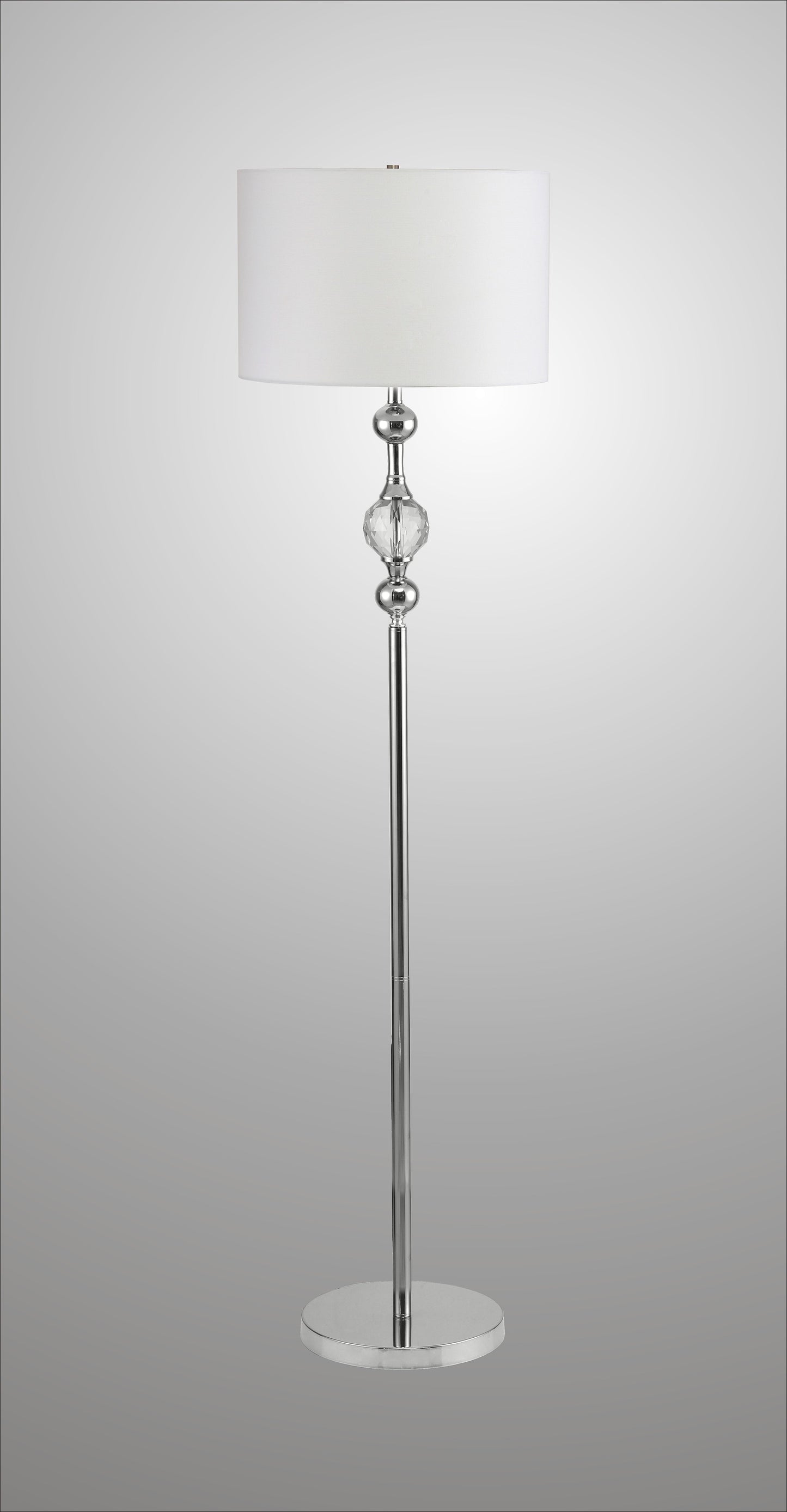 Chrome and Crystal Orb Shaped Floor Lamp With White Drum Shade By Homeroots | Floor Lamps | Modishstore - 6