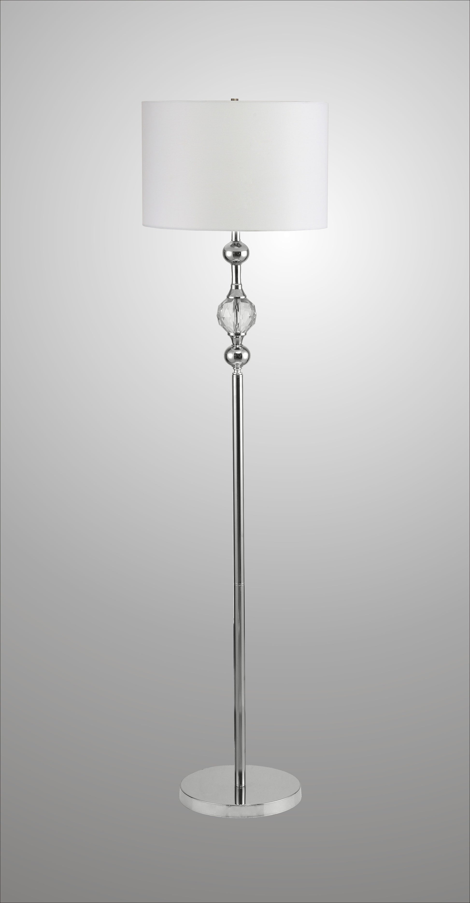 Chrome and Crystal Orb Shaped Floor Lamp With White Drum Shade By Homeroots | Floor Lamps | Modishstore - 6